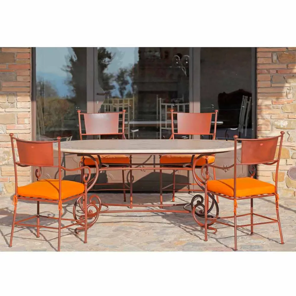 Travertinový venkovní stůl s mozaikovými vložkami vyrobený v Itálii - elegantní Viadurini