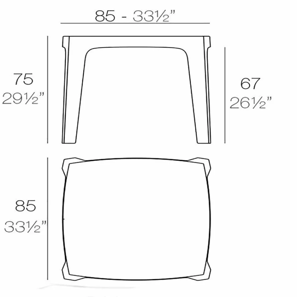 Masivní čtvercový venkovní stůl značky Vondom z polypropylenu, design Viadurini
