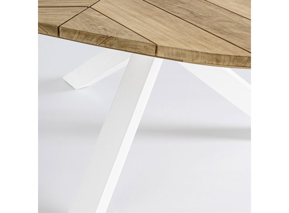 Venkovní kulatý teakový stůl s hliníkovou základnou, Homemotion - Selenia Viadurini
