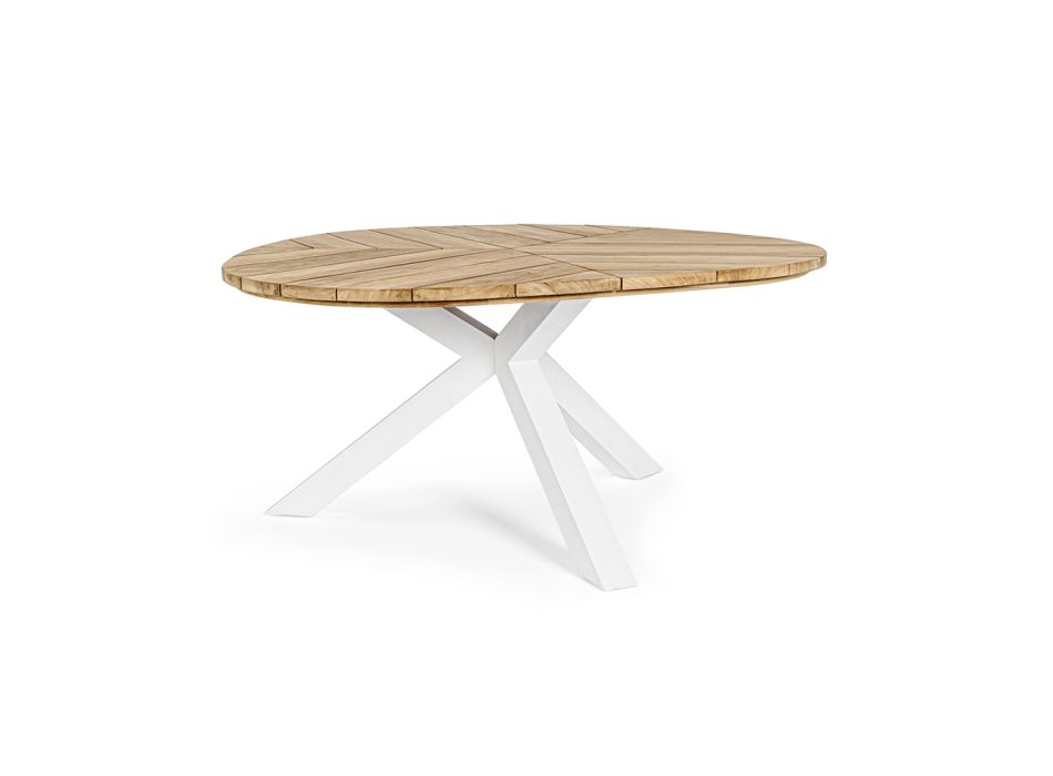 Venkovní kulatý teakový stůl s hliníkovou základnou, Homemotion - Selenia Viadurini