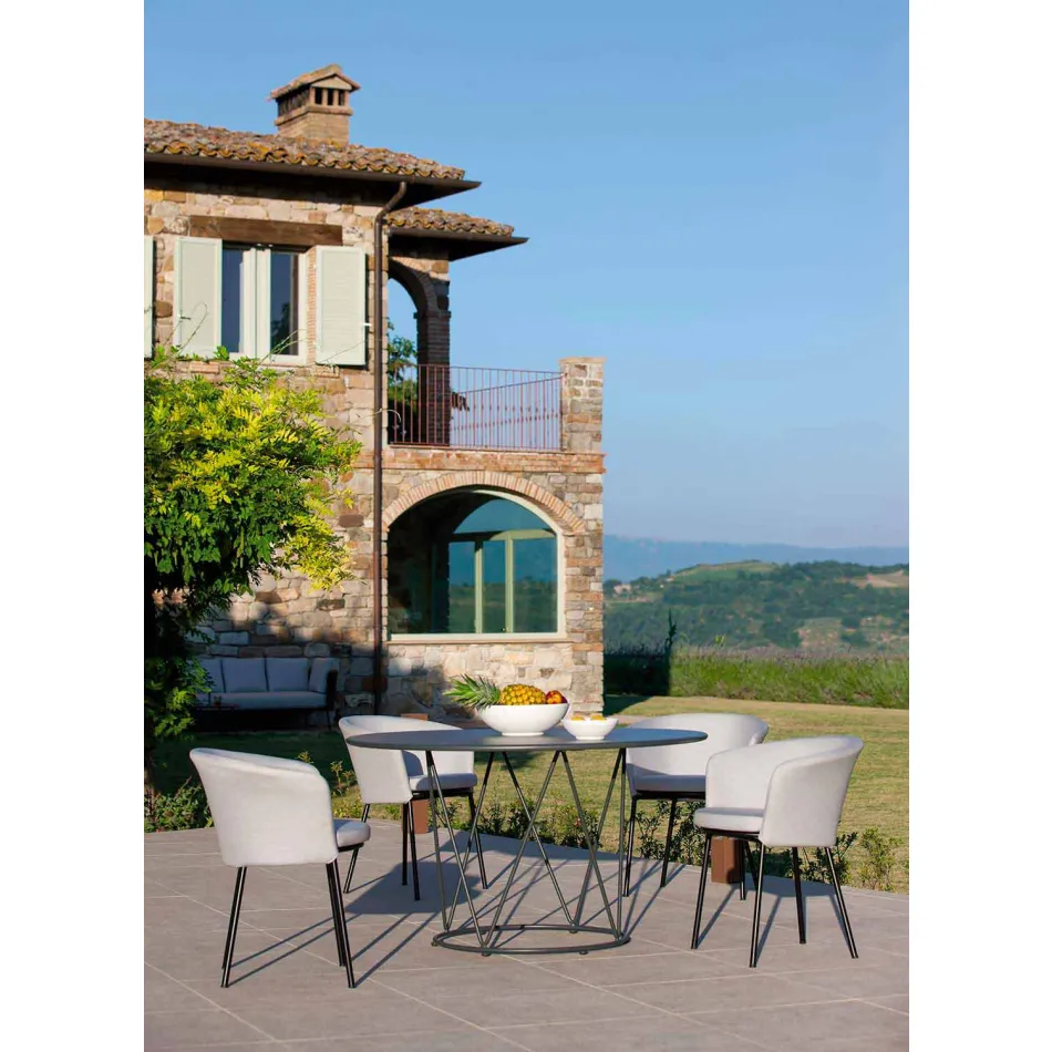 Kulatý moderní venkovní stůl z lakovaného kovu vyrobený v Itálii - Ibra Viadurini