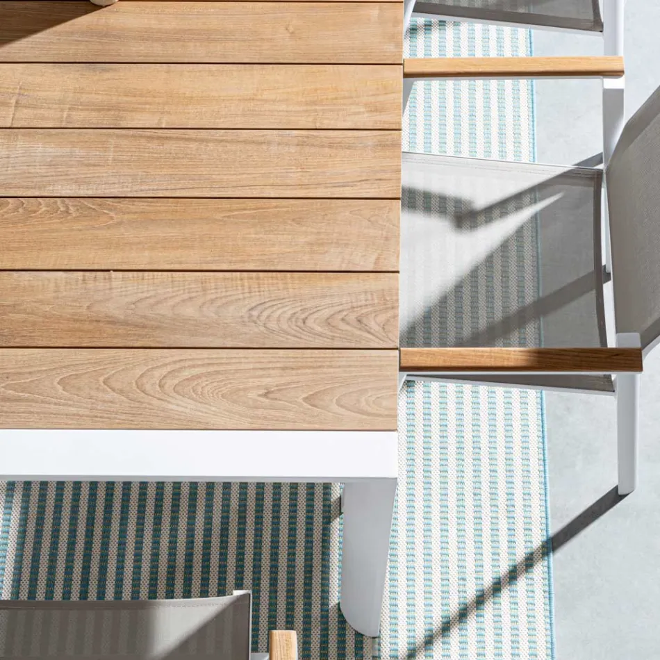 Zahradní stůl 180x90 cm s hliníkovou základnou a teakovou deskou - průměr Viadurini