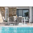 Zahradní stůl 180x90 cm s hliníkovou základnou a teakovou deskou - průměr Viadurini