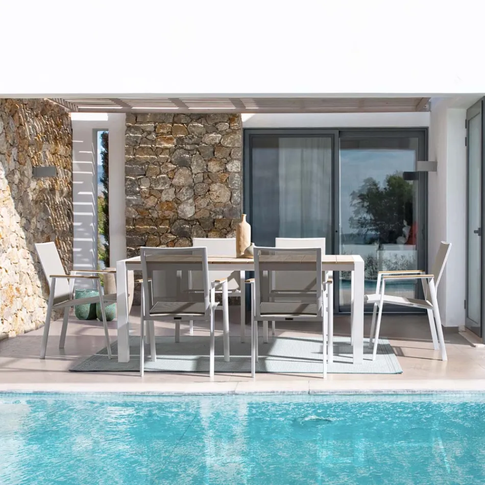 Zahradní stůl 180x90 cm s hliníkovou základnou a teakovou deskou - průměr Viadurini