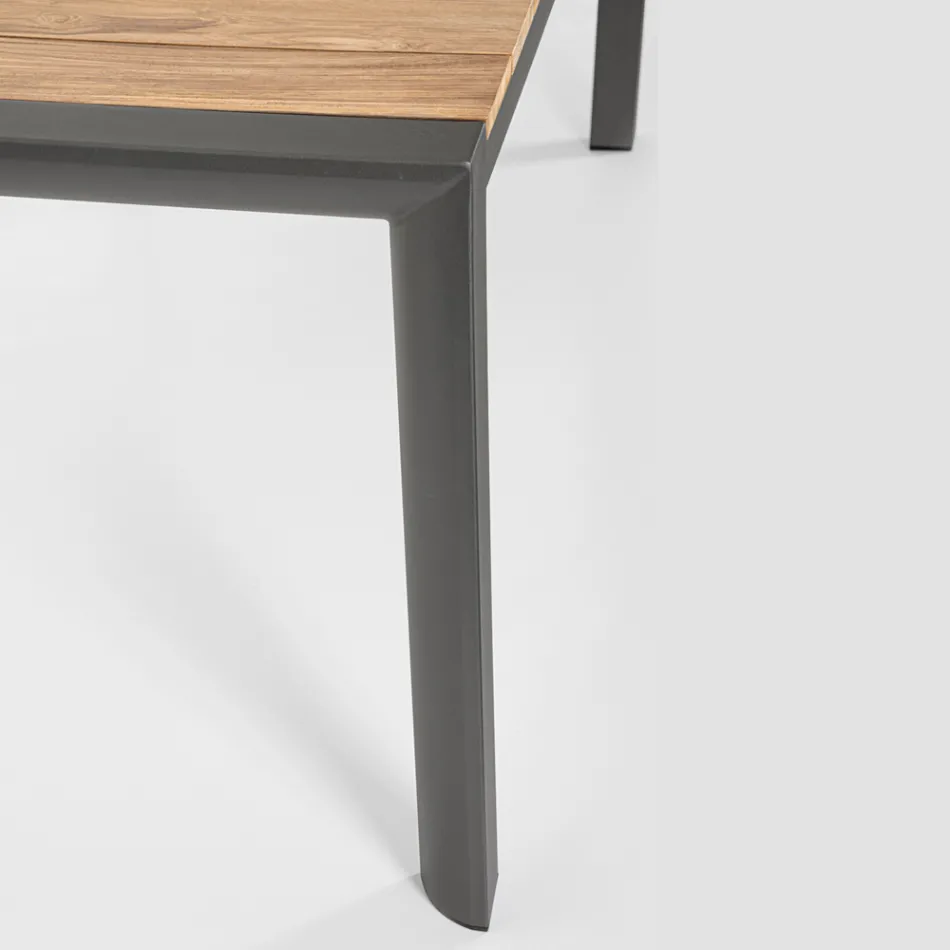 Zahradní stůl 180x90 cm s hliníkovou základnou a teakovou deskou - průměr Viadurini