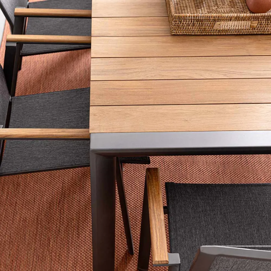 Zahradní stůl 180x90 cm s hliníkovou základnou a teakovou deskou - průměr Viadurini