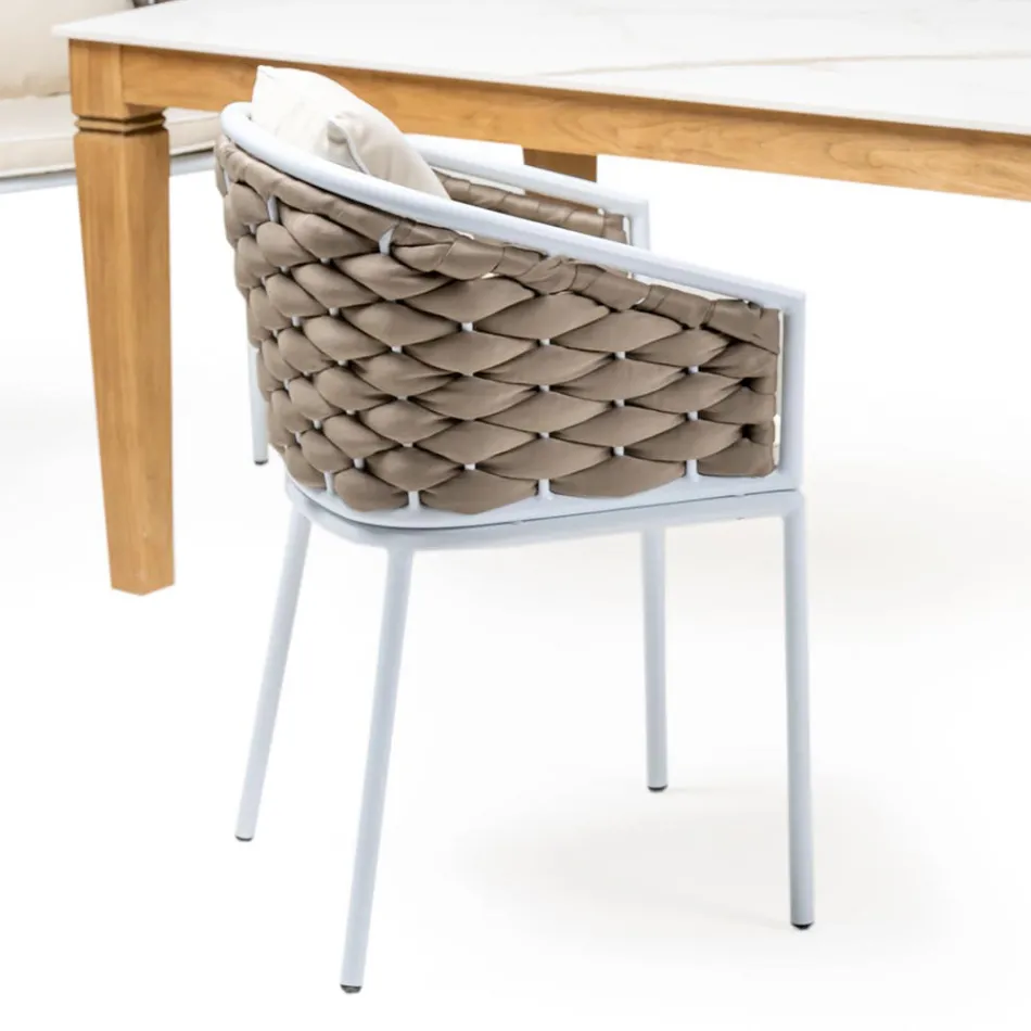 Zahradní stůl se 4 židlemi z hliníku a tkaní - Artes Viadurini