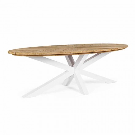 Zahradní stůl s teakovou deskou a hliníkovou základnou, Homemotion - Leotto Viadurini