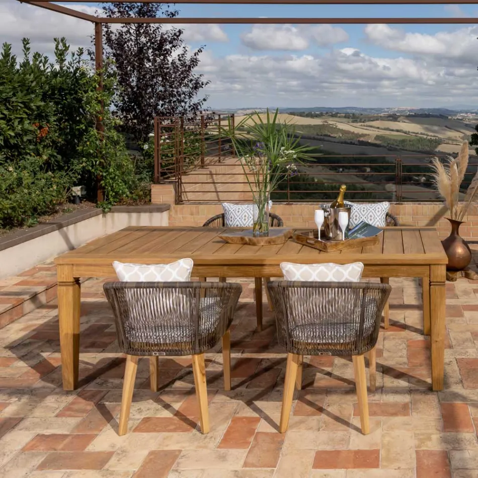 Zahradní stůl s kartáčovanou přírodní strukturou z teaku - Artes Viadurini