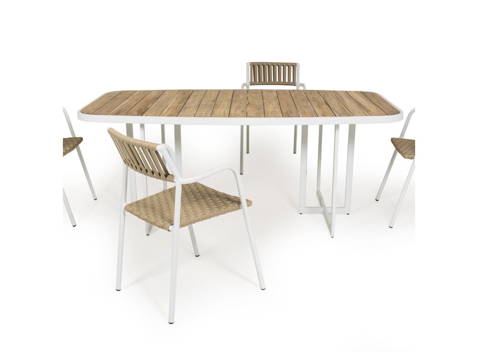 Hliníkový a teakový zahradní stůl se 4 židlemi - Eugene Viadurini