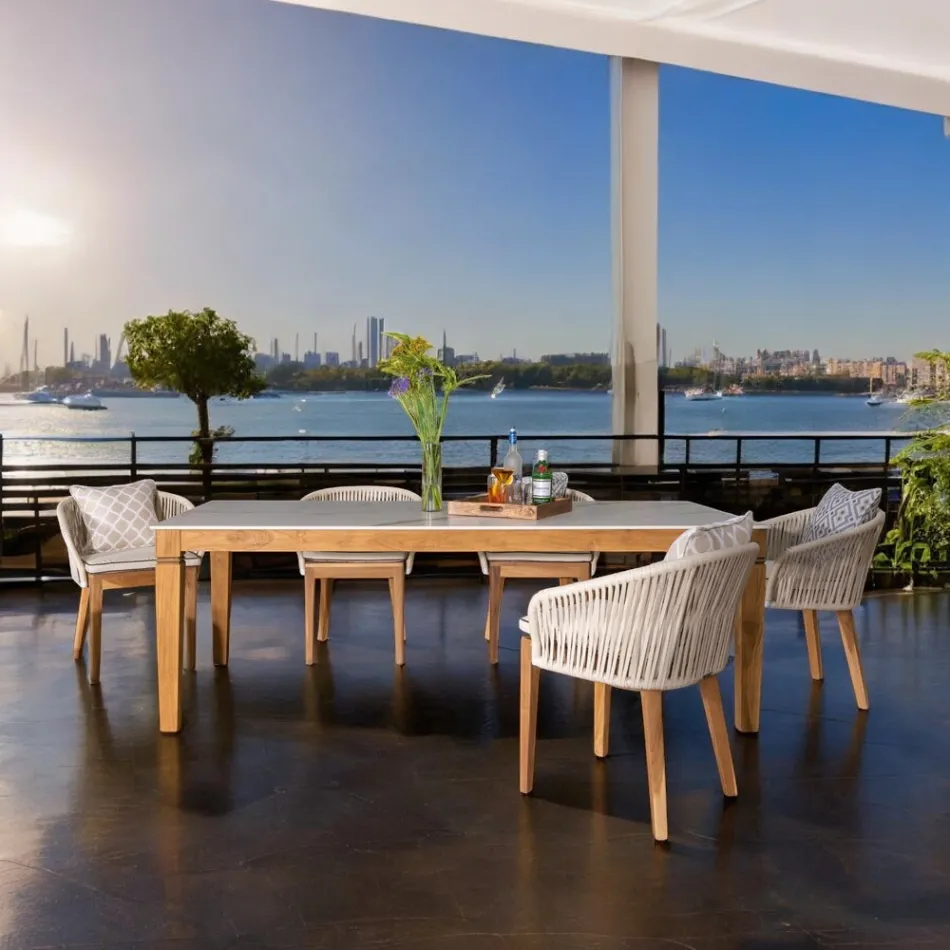 Zahradní stůl z přírodního teaku a keramické desky - Artes Viadurini