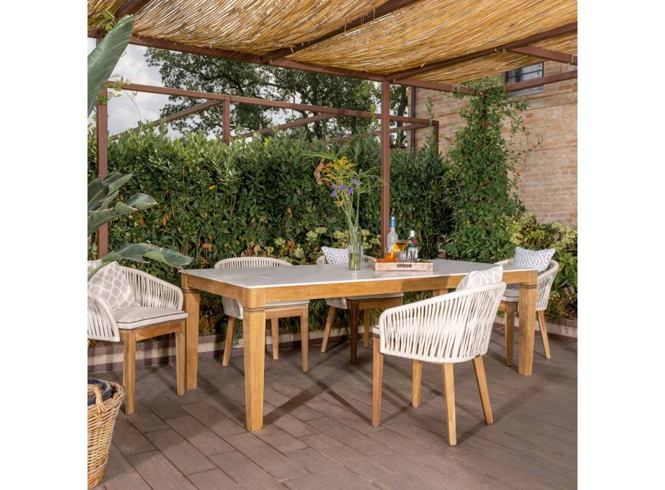 Zahradní stůl z přírodního teaku a keramické desky - Artes Viadurini