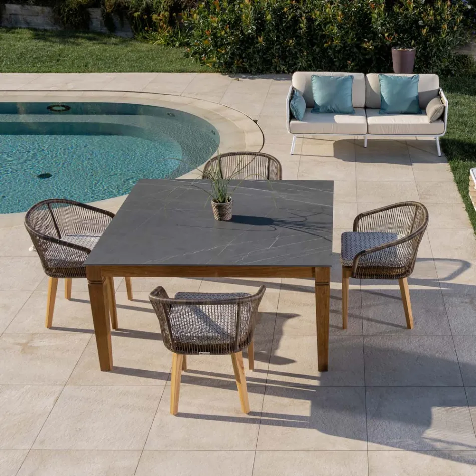 Zahradní stůl z přírodního teaku a keramické desky - Artes Viadurini