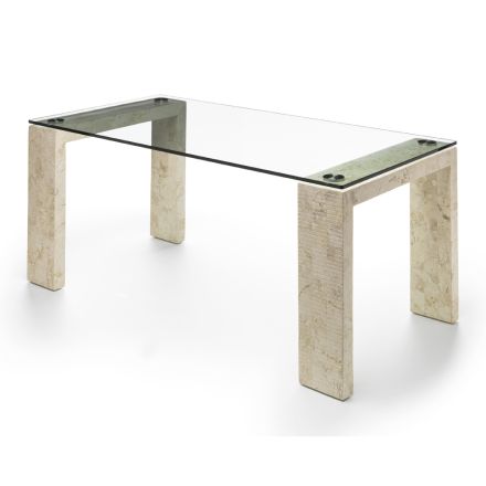 Interiérový stůl v moderním stylu ze skla a fosilního kamene - Mistra Viadurini