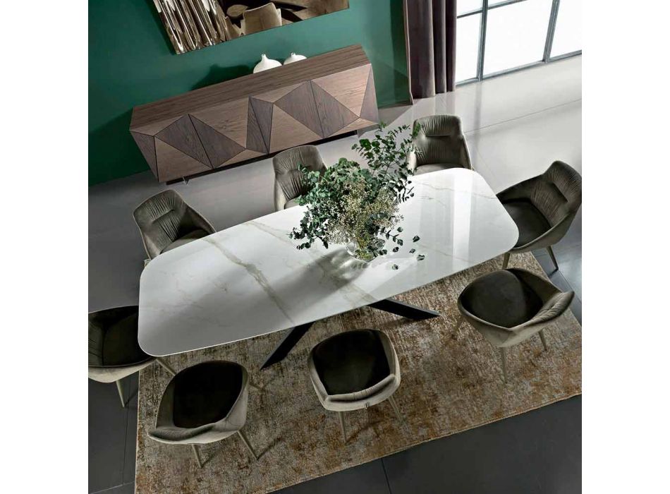 Jídelní stůl ve tvaru sudu z hypermramoru a oceli Made in Italy, Luxury - Grotta Viadurini
