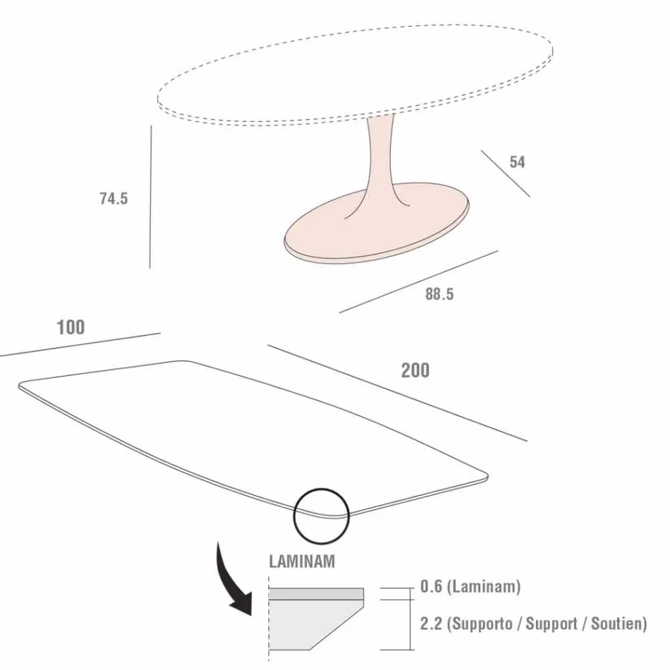 Sudový jídelní stůl z laminátu a syntetického mramoru vyrobený v Itálii - Brontolo Viadurini