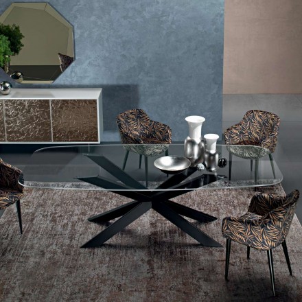 Sudový jídelní stůl ze skla a oceli vyrobený v Itálii - Grotta Viadurini