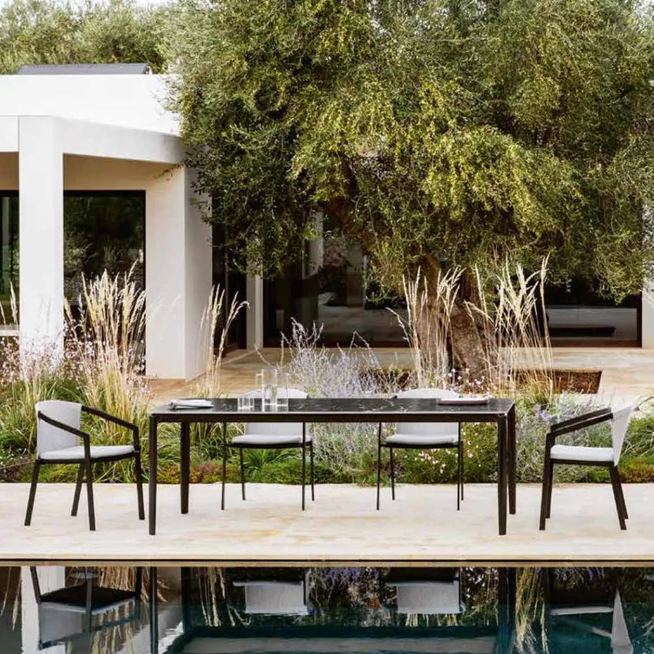 Rozkládací venkovní jídelní stůl 318 cm z hliníku a kameniny - Filomena Viadurini