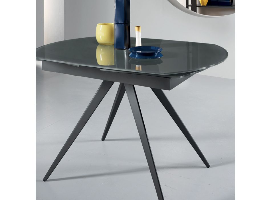 Rozkládací jídelní stůl na 180 cm ze skla a lakovaného kovu - Beatriz Viadurini
