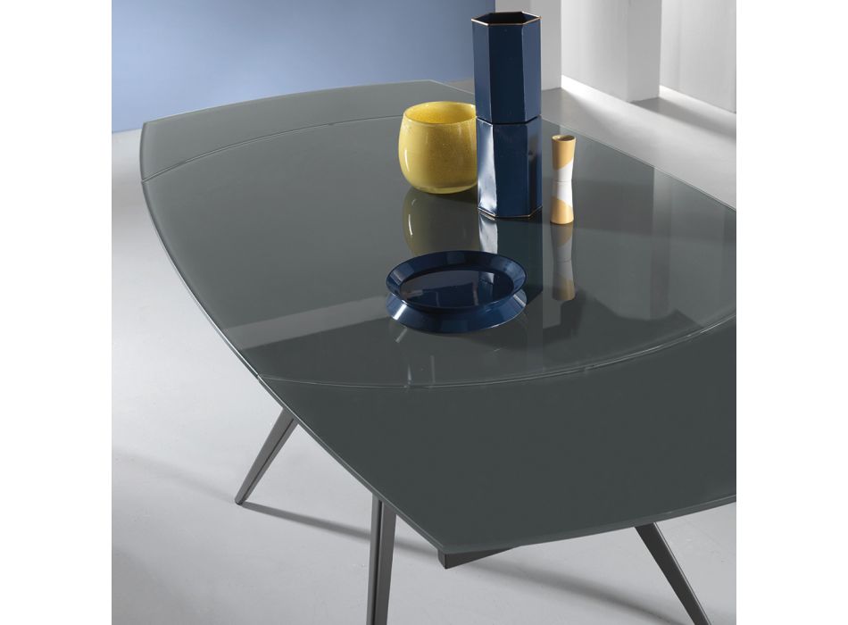 Rozkládací jídelní stůl na 180 cm ze skla a lakovaného kovu - Beatriz Viadurini