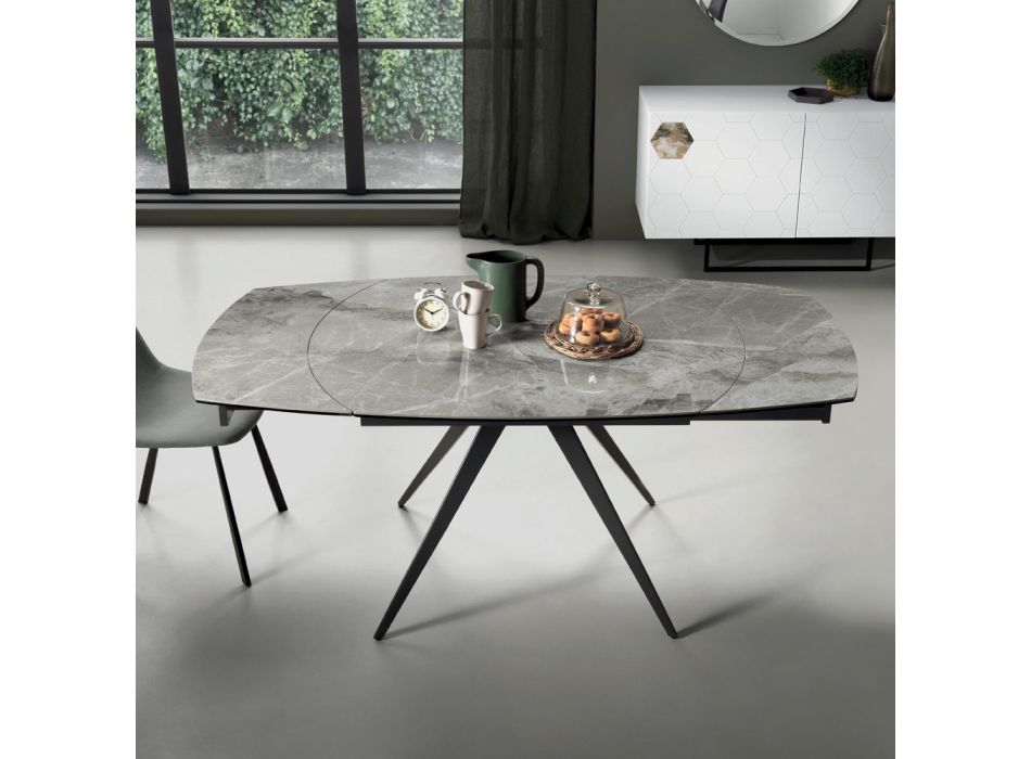 Jídelní stůl Rozkládací na 180 cm v Grès s kovovou podnoží - Beatriz Viadurini