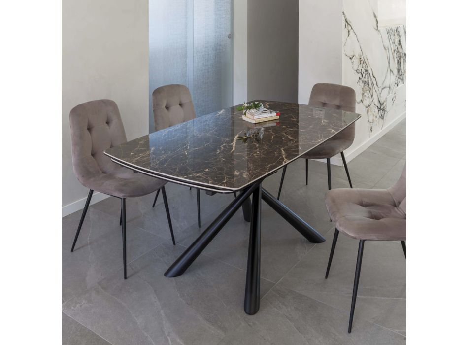 Rozkládací jídelní stůl na 230 cm ze sklokeramiky a kovu - Kinari Viadurini