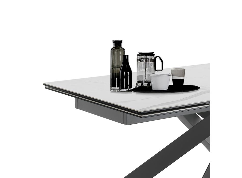 Rozkládací jídelní stůl na 240 cm z keramiky a oceli - reliéf Viadurini
