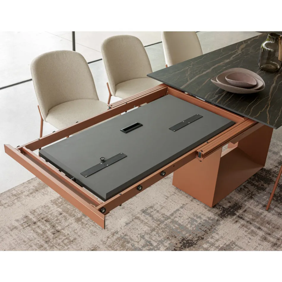 Rozkládací jídelní stůl na 298 cm z keramiky a kovu Made in Italy - Slunečnice Viadurini