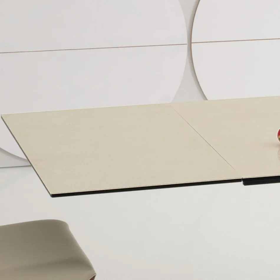 Rozkládací jídelní stůl na 3 m v keramických a dřevěných nohách - Cesteo Viadurini