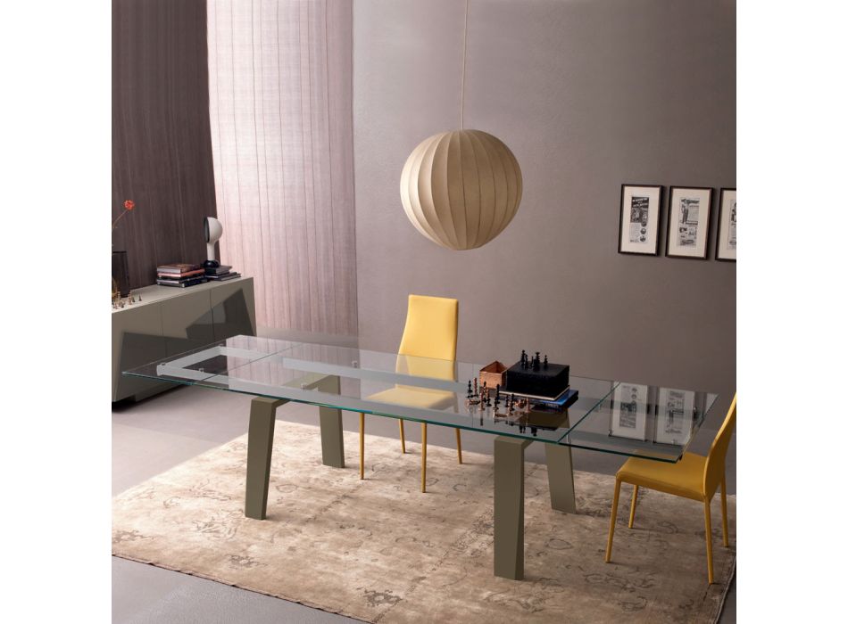 Jídelní stůl Rozkládací na 300 cm v dřevěné a skleněné desce - Bedrio Viadurini