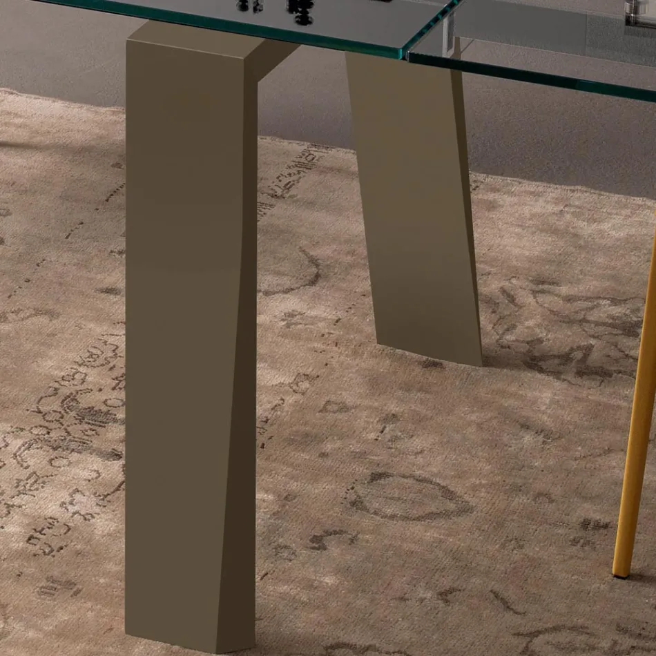 Jídelní stůl Rozkládací na 300 cm v dřevěné a skleněné desce - Bedrio Viadurini