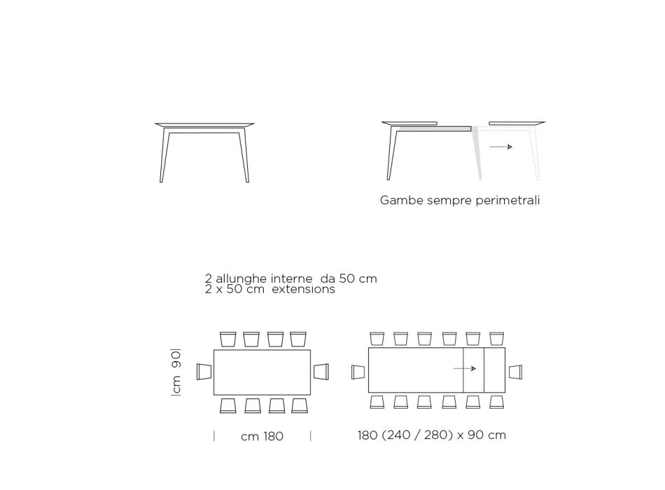 Rozkládací jídelní stůl na 310 cm z laminátu Made in Italy - 70. léta Viadurini
