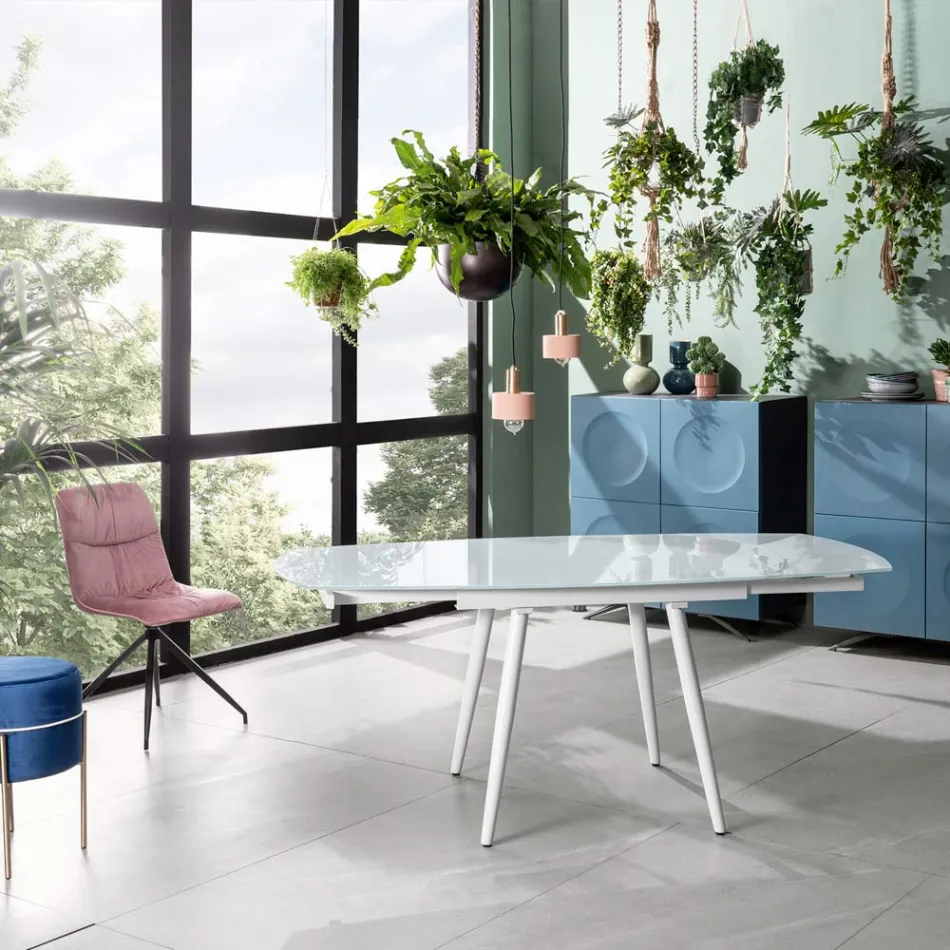 Rozkládací jídelní stůl se skleněnou deskou New Japonsku Viadurini