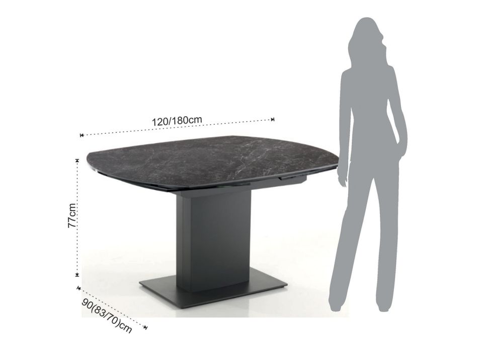 Rozkládací jídelní stůl Až 180 cm z keramiky a oceli - Catone Viadurini