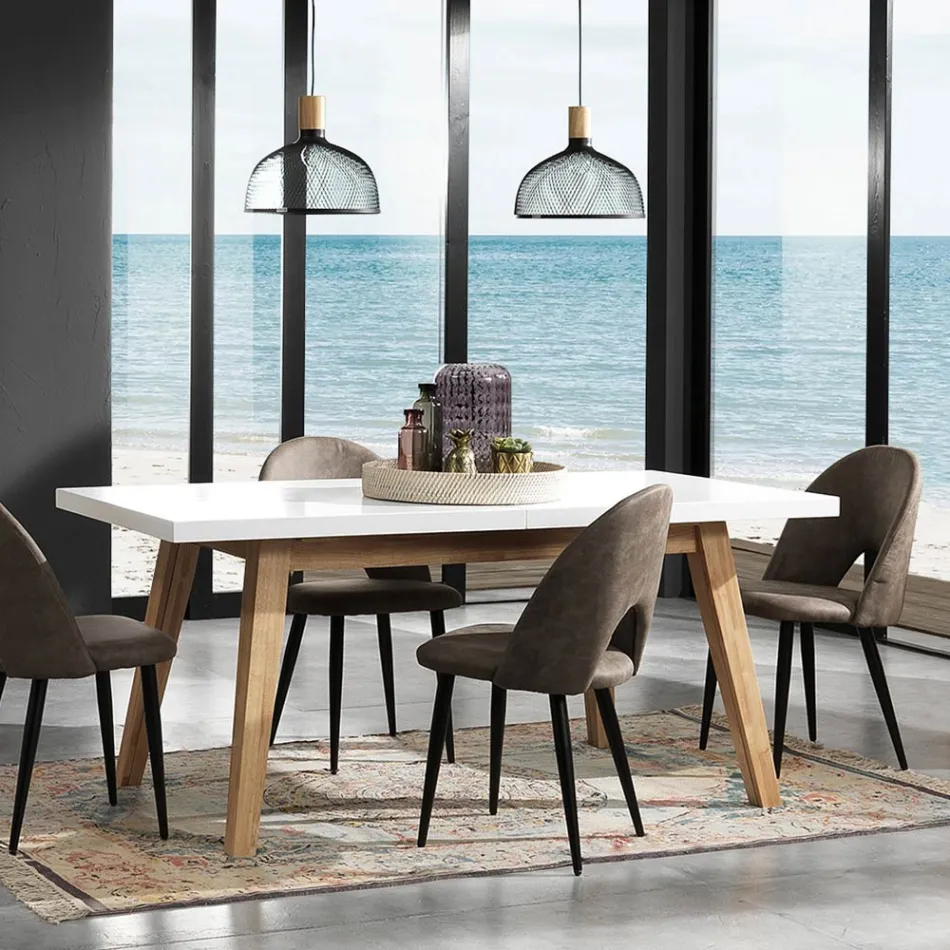 Rozkládací jídelní stůl až 235 cm v bílé lakované Mdf - Fedora Viadurini