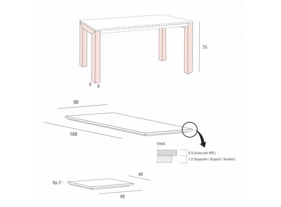 Rozkládací jídelní stůl do 240 cm v provedení Fenix Made in Italy - Monolith Viadurini