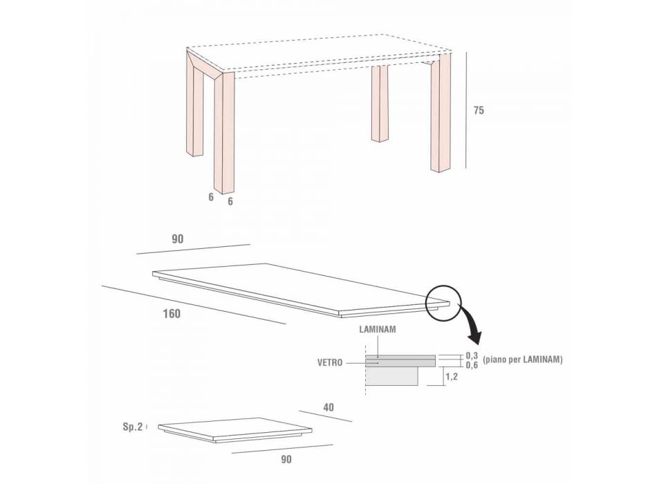 Rozkládací jídelní stůl až 240 cm v Laminam Made in Italy - Monolith Viadurini