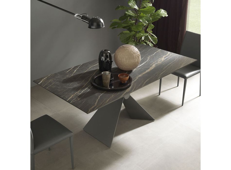 Roztažitelný jídelní stůl až do 298 cm v keramice vyrobené v Itálii - Anaconda Viadurini