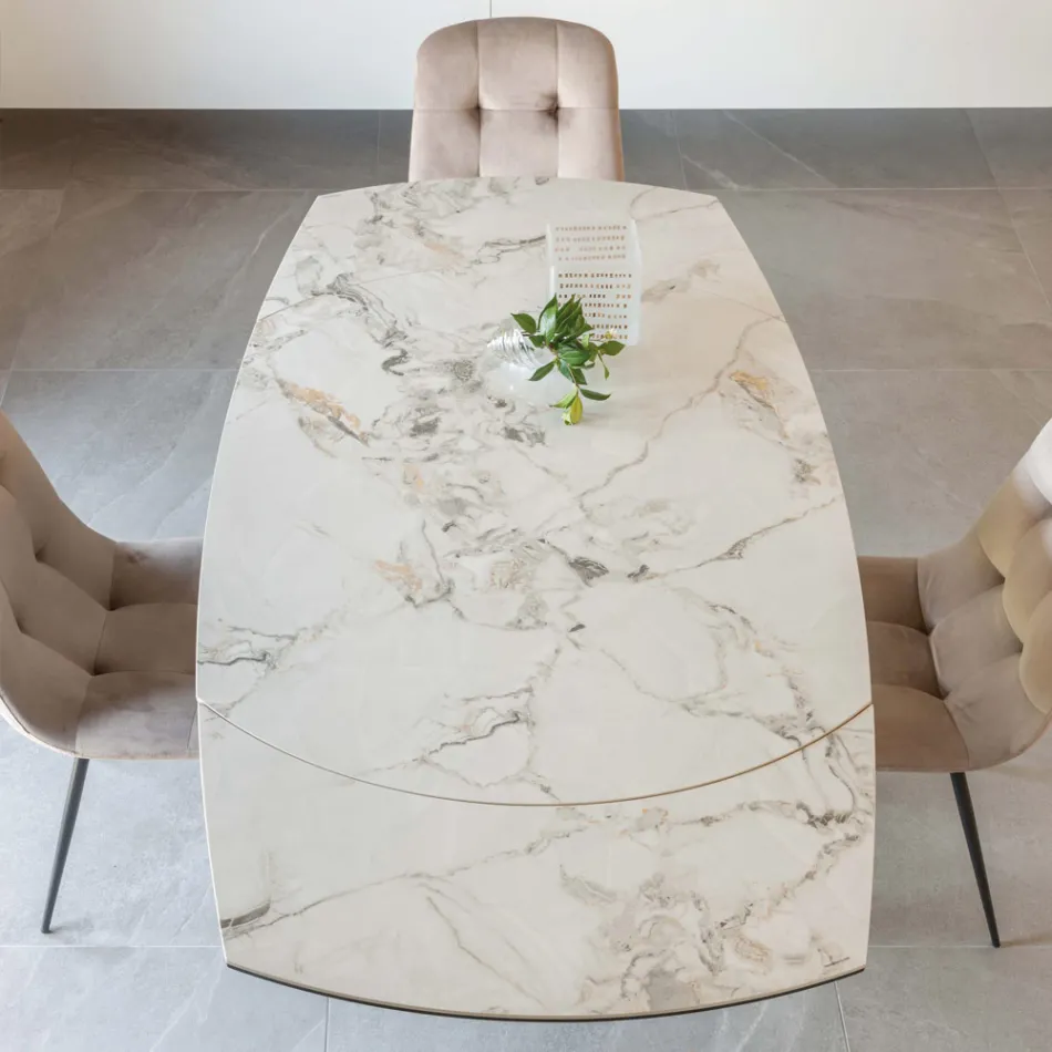 Rozkládací jídelní stůl z keramiky a kovu - Indira Viadurini