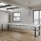 Rozkládací jídelní stůl z melaminového dřeva a železa Made in Italy - Badesi Viadurini