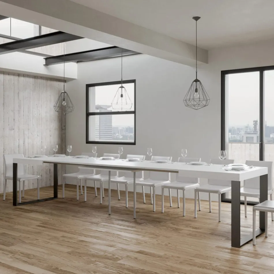 Rozkládací jídelní stůl z melaminového dřeva a železa Made in Italy - Badesi Viadurini