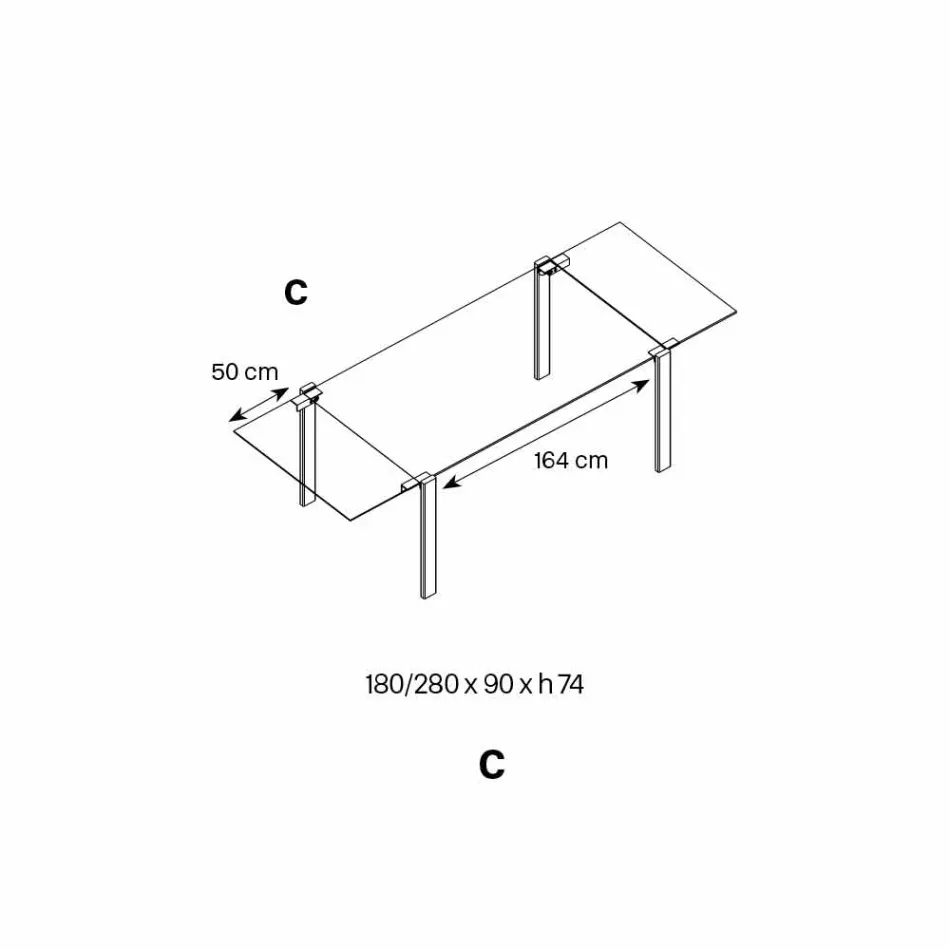 Rozkládací jídelní stůl z extrémního skla a kovu vyrobený v Itálii - Sopot Viadurini