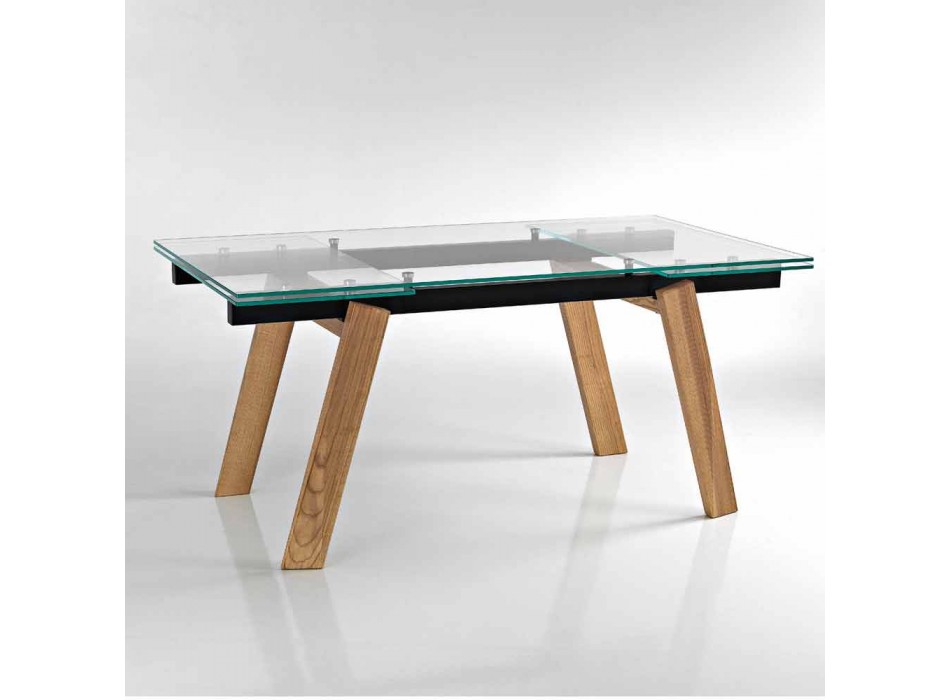 Rozšiřitelný moderní skleněný jídelní stůl vyrobený v Itálii, Azad Viadurini