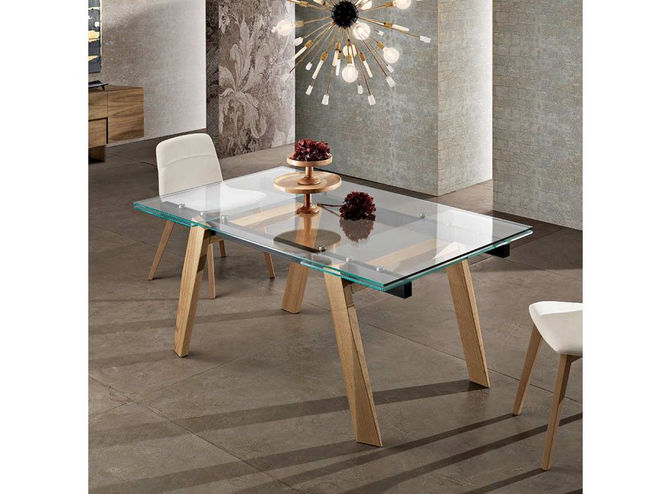 Moderní rozšiřitelný jídelní stůl ve skle vyrobený v Itálii, Azad Viadurini