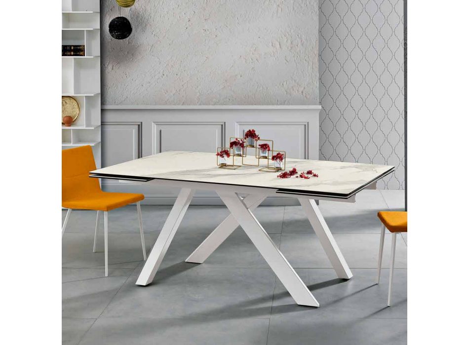 Prodloužený keramický skleněný jídelní stůl vyrobený v Itálii, Wilmer Viadurini