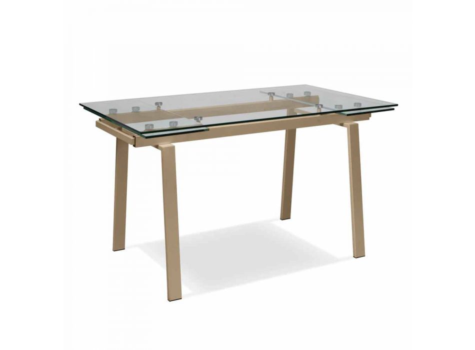 moderní skleněné jídelní stůl rozšiřitelný, W140 / D80 cm 200x, Nardo Viadurini