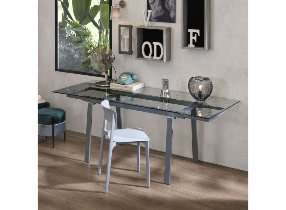 moderní skleněné jídelní stůl rozšiřitelný, W140 / D80 cm 200x, Nardo Viadurini