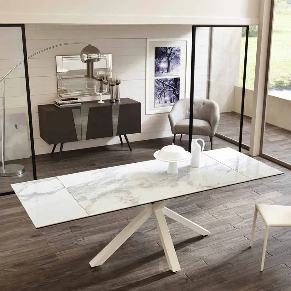 Jídelní sklo-keramické prodloužení stolu, L.160 / 240xp.90 cm, Bacchus Viadurini