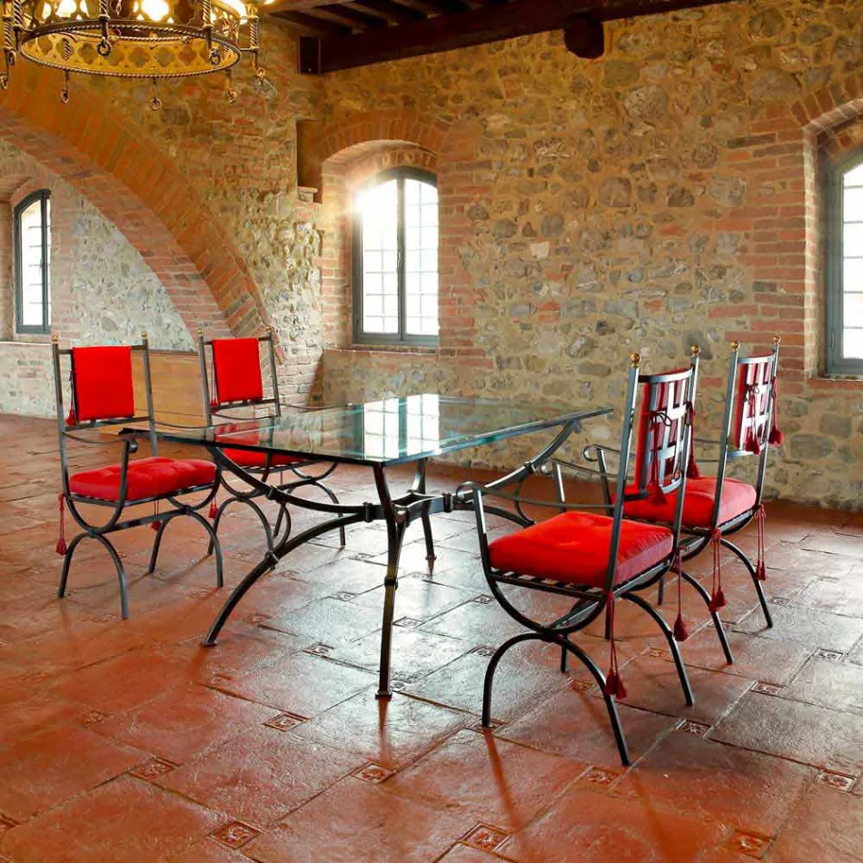 Ručně vyrobený jídelní stůl se skleněnou deskou vyrobený v Itálii - princip Viadurini