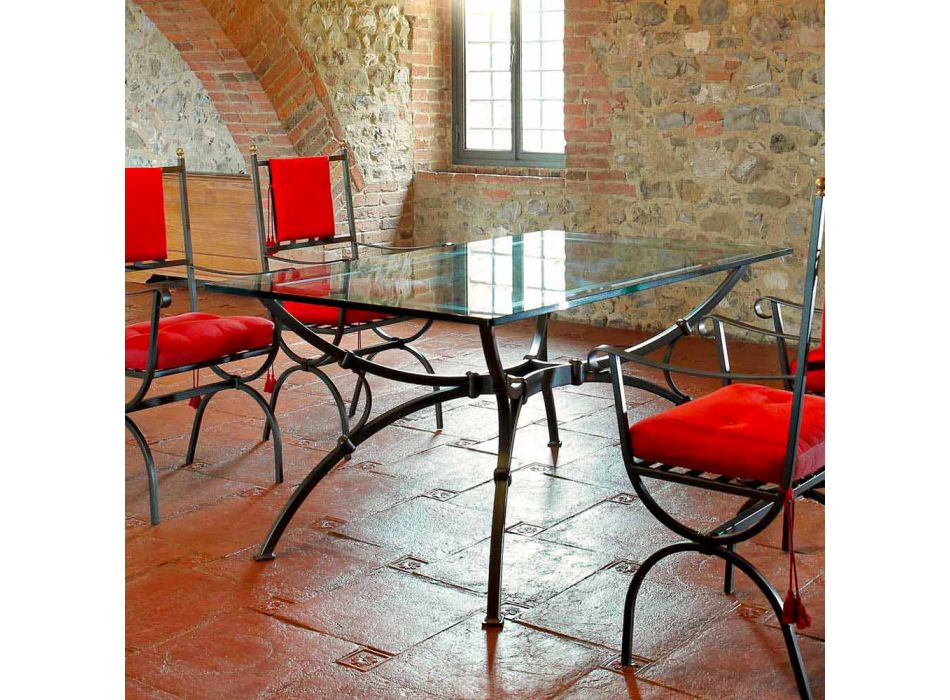 Ručně vyrobený jídelní stůl se skleněnou deskou vyrobený v Itálii - princip Viadurini